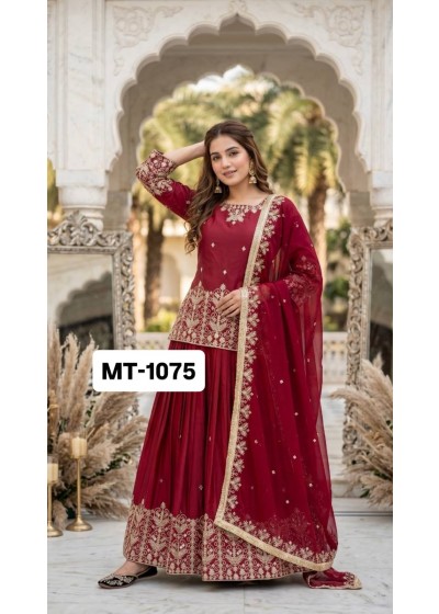 Shop MT-1075 Heavy French Silk embroidered lehenga set with sequence, real mirror hand work, Micro Cotton inner and lace border dupatta at ₹1,499.