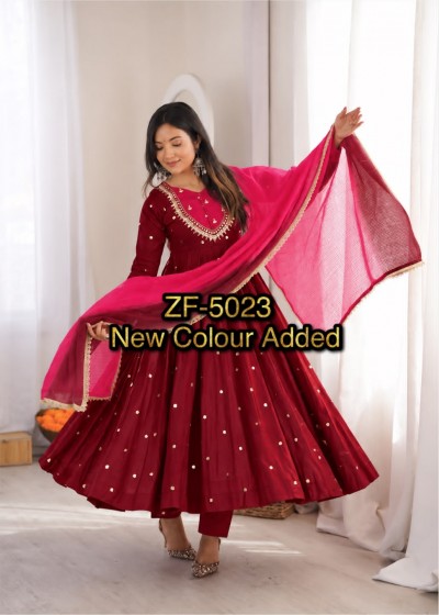 ZF-5023 | Roman Silk Mirror Work Anarkali Collection