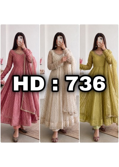 HD-736 | Heavy Moss Butti Silk Designer Gown Collection