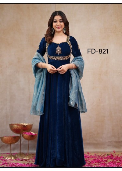 FD-821 | Viscous Velvet Sequin Embroidered Gown Collection
