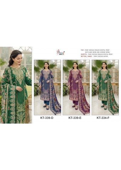 Shop KT-338 D.E.F Viscose Maslin digital print suit with hand work, rayon bottom and matching dupatta. Special pouch packing at ₹1,199 + GST.