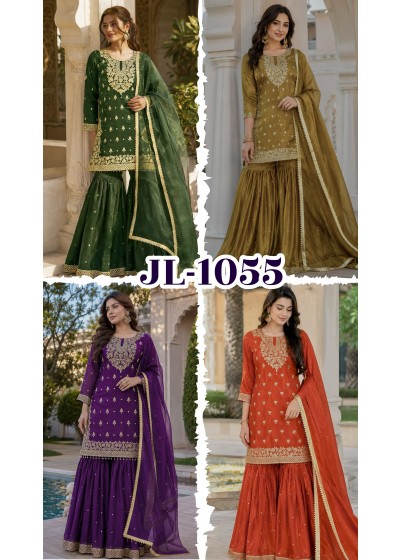 JL-1055 | Pure GMY Silk Embroidery Sequence & Riveted Moti Sharara Collection