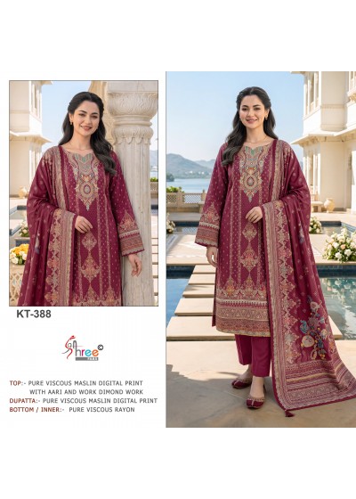 KT-388 | Pure Viscose Maslin Digital Print Hand Work Designer Collection