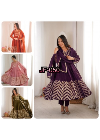 JF-050 | Crunchy Silk Embroidered Anarkali Gown | Premium Festive Collection