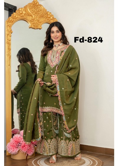 FD-824 | NC Vichitra Multi-Thread Embroidery Sequin Work | Designer Sharara Collection
