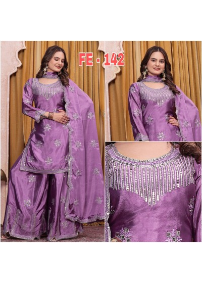 FE-142 - CHINON MICRO  SEQUENCE EBROIDERY WORK BY PAKISTANI SHARARA SUIT
