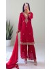 HK-1714 Heavy Faux Georgette Beads Dori Sequence Palazzo Suit Set