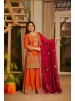 JD-538 Pure Chinon Silk Embroidered Kurti Palazzo Dupatta Set