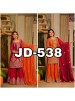 JD-538 Pure Chinon Silk Embroidered Kurti Palazzo Dupatta Set