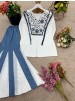 ZF-5013 Pure Roman Silk Mirror Work Designer Co-ord Set