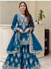 Shop MT-1079 heavy natural silk embroidered palazzo suit with Chine sequence work, Micro Cotton inner and faux georgette lace-border dupatta.
