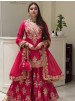 Shop MT-1079 heavy natural silk embroidered palazzo suit with Chine sequence work, Micro Cotton inner and faux georgette lace-border dupatta.