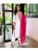Shop ZSR-3190 Heavy Pure Chinnon suit with real mirror and Moti work, sequence embroidered pant and Fendy Silk lace-border dupatta.