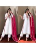 Shop ZSR-3190 Heavy Pure Chinnon suit with real mirror and Moti work, sequence embroidered pant and Fendy Silk lace-border dupatta.