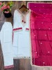 Shop ZSR-3190 Heavy Pure Chinnon suit with real mirror and Moti work, sequence embroidered pant and Fendy Silk lace-border dupatta.