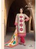 Shop ALORA by ALOK SUIT with Viscose Maslin designer print top, patch work embroidery and hand work, Viscose Rayon bottom and printed dupatta.