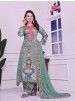 Shop DHK-1327 Pure Chinon Silk A-Line Kurta Palazzo Set with digital print, real mirror handwork, lace border and Heavy Faux Georgette dupatta at ₹899/-.